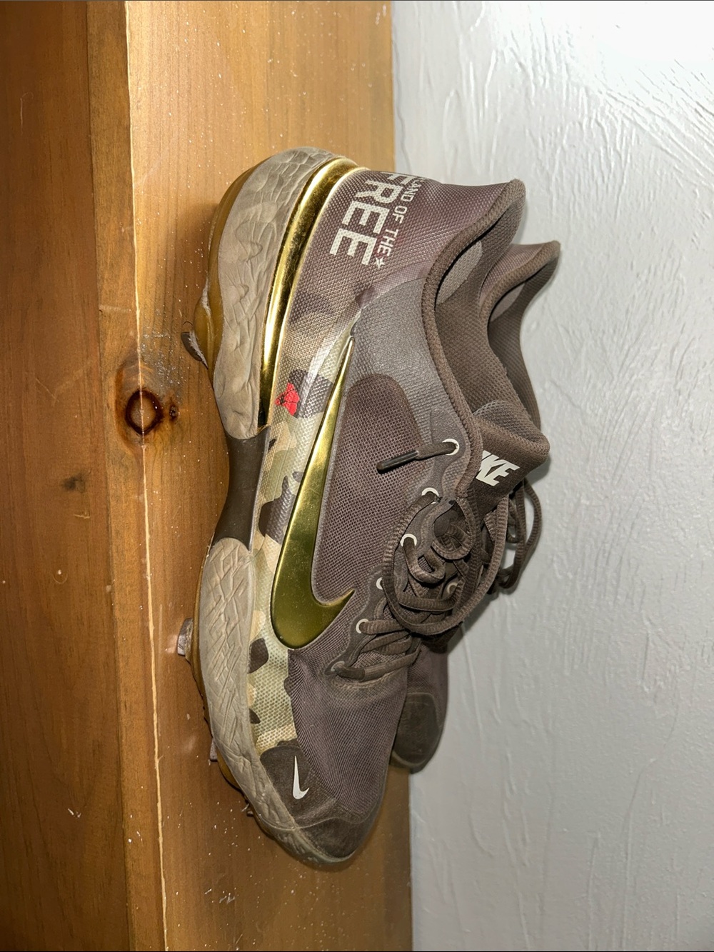 Nike Brown Camo Cleats with Gold Swoosh